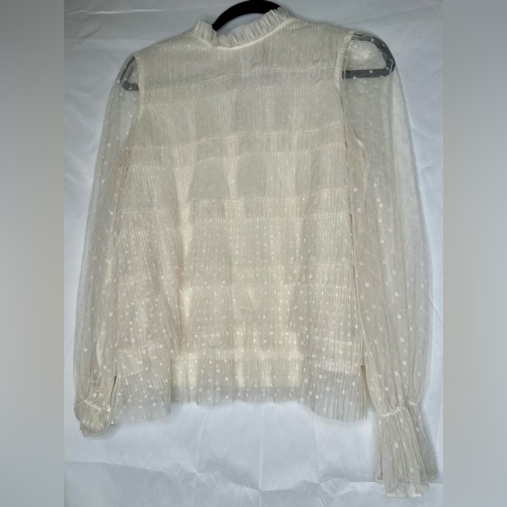 Express ruffle sheer long sleeve white shirt